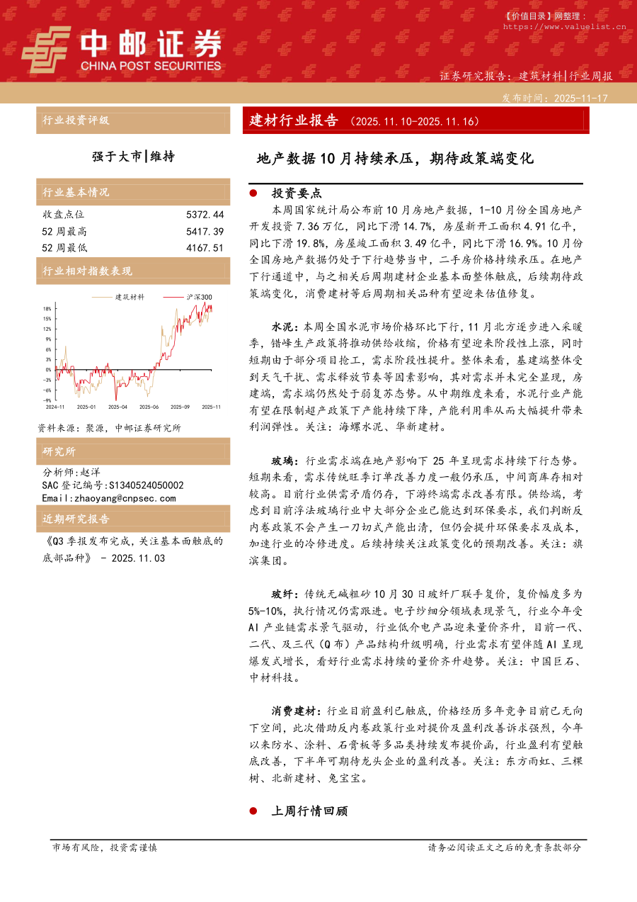 建材-建材行业报告：地产数据10月持续承压，期待政策端变化-中邮证券[赵洋]-20251117【7页】