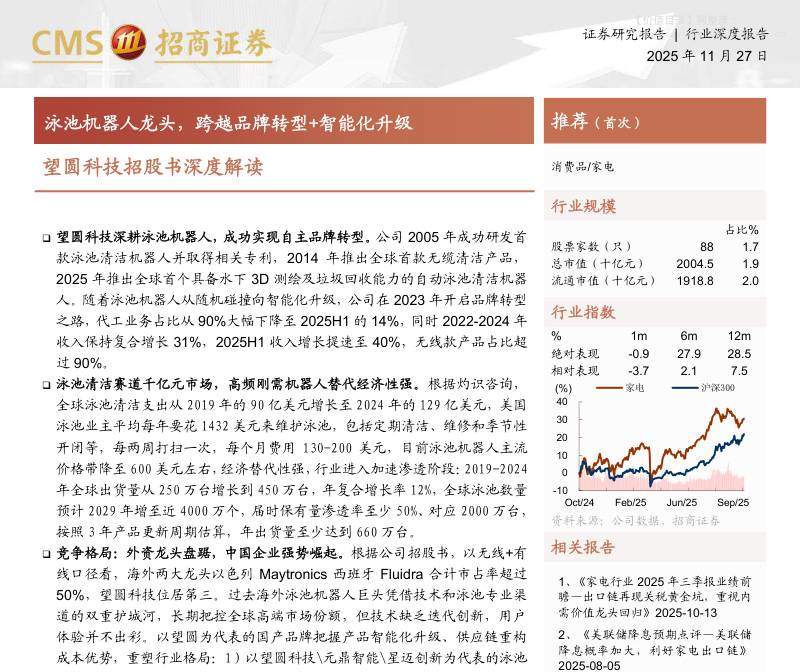 家电-家电行业深度报告：望圆科技招股书深度解读-泳池机器人龙头，跨越品牌转型+智能化升级-招商证券[史晋星,闫哲坤,牛俣航]-20251127【23页】