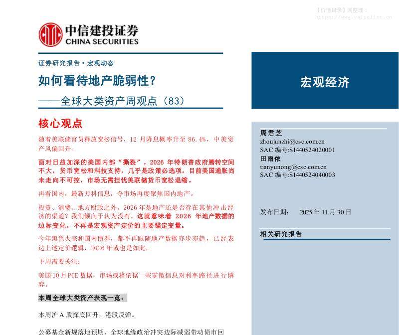 投资组合-全球大类资产周观点(83)：如何看待地产脆弱性？-中信建投[周君芝,田雨侬]-20251130【23页】