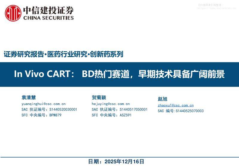 医药生物-医药行业：In Vivo CART，BD热门赛道，早期技术具备广阔前景-中信建投[]-20251216【54页】