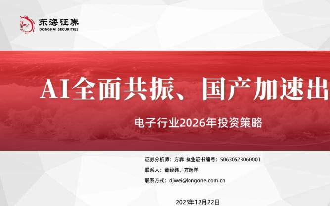 电子设备-电子行业2026年投资策略：AI全面共振、国产加速出击-东海证券[方霁]-20251222【72页】