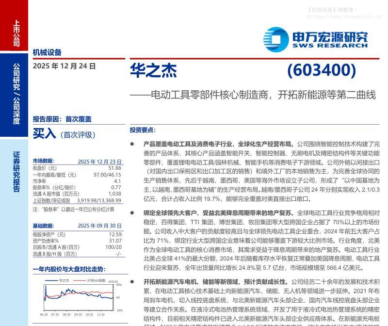 华之杰(603400)电动工具零部件核心制造商，开拓新能源等第二曲线-申万宏源[刘正,王珂]-20251224【23页】