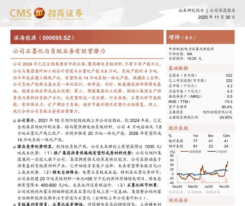滨海能源(000695)公司石墨化与负极业务有经营潜力-招商证券[游家训,吕昊]-20251130【16页】