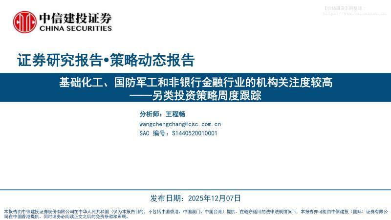 国防装备-另类投资策略周度跟踪：基础化工、国防军工和非银行金融行业的机构关注度较高-中信建投[王程畅]-20251207【38页】