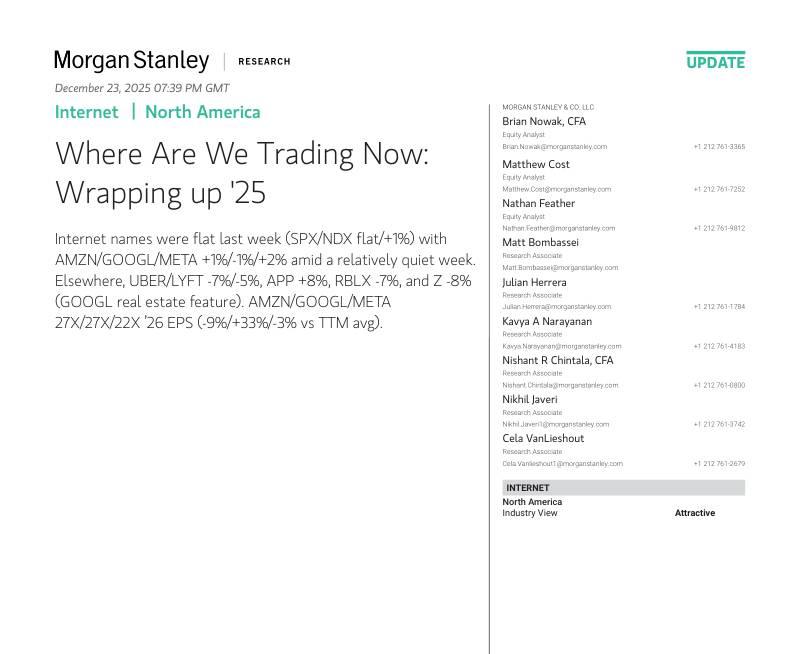 摩根士丹利-北美互联网行业：我们如今交易何处：收官2025年-Where Are We Trading Now：Wrapping up ’25-20251223【16页】