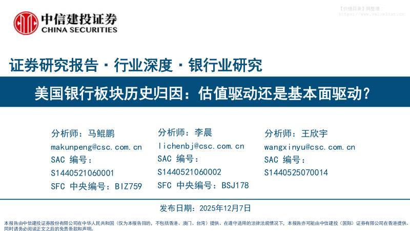 金融-银行业研究：美国银行板块历史归因，估值驱动还是基本面驱动？-中信建投[马鲲鹏,李晨,王欣宇]-20251207【51页】