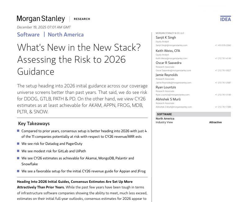 摩根士丹利-软件行业(北美):新堆栈中的新变化?评估2026年指引的风险-Software North America:What’s New in the New Stack Assessing the Risk to 2026 Guidance-20251219【64页】