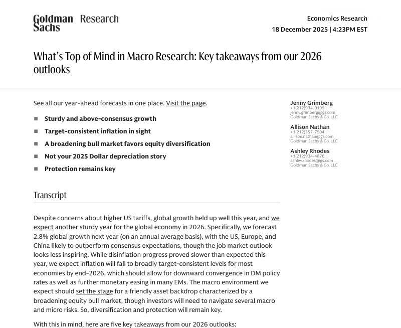高盛-宏观研究关注焦点：2026年展望的关键要点-What’s Top of Mind in Macro Research：Key takeaways from our 2026 outlooks-20251218【8页】