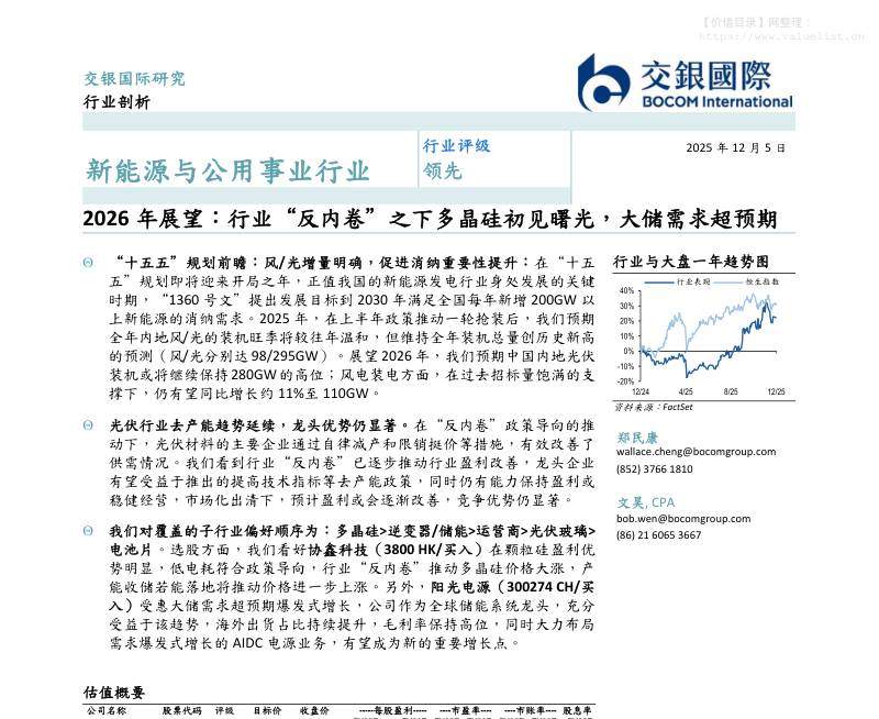 宏观策略-新能源与公用事业行业2026年展望：行业“反内卷”之下多晶硅初见曙光，大储需求超预期-交银国际证券[郑民康,文昊]-20251205【26页】