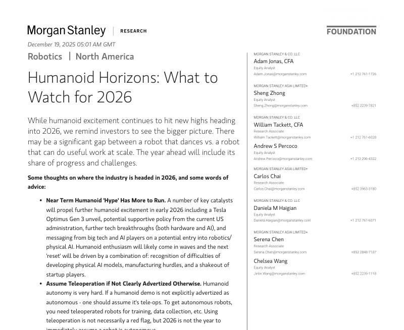 摩根士丹利-人形机器人展望:2026年值得关注的要点-Humanoid Horizons:What to Watch for 2026-20251219【38页】