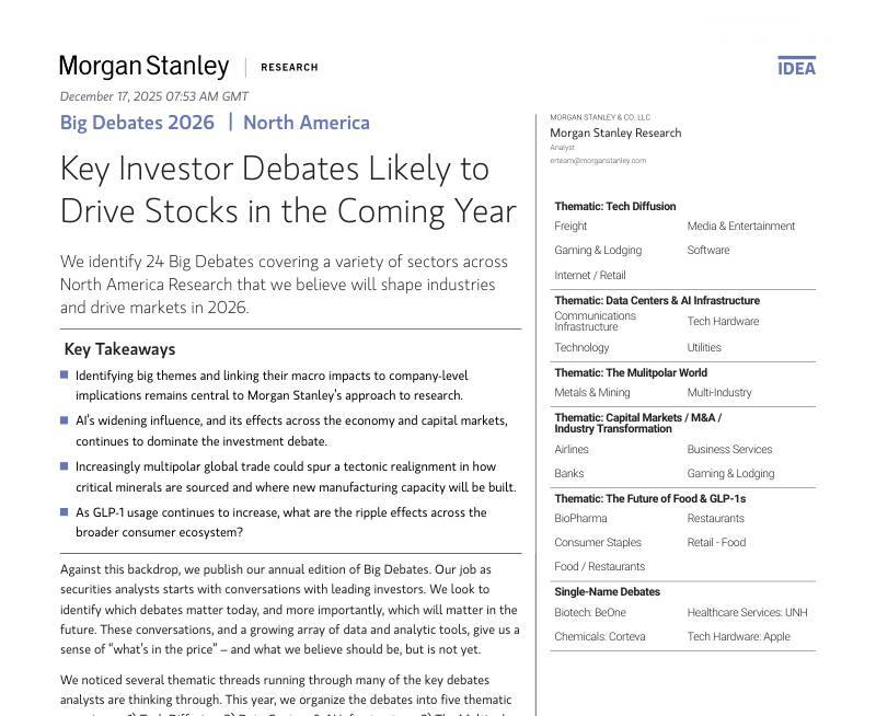 摩根士丹利-2026年大辩论：来年可能推动股市的关键投资者辩论-Big Debates 2026  North America：Key Investor Debates Likely to Drive Stocks in the Coming Year-20251217【113页】