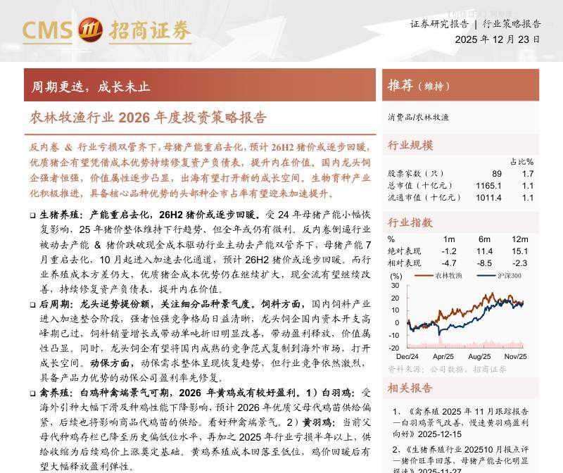 农林牧渔-农林牧渔行业2026年度投资策略报告：周期更迭，成长未止-招商证券[施腾,李秋燕]-20251223【25页】