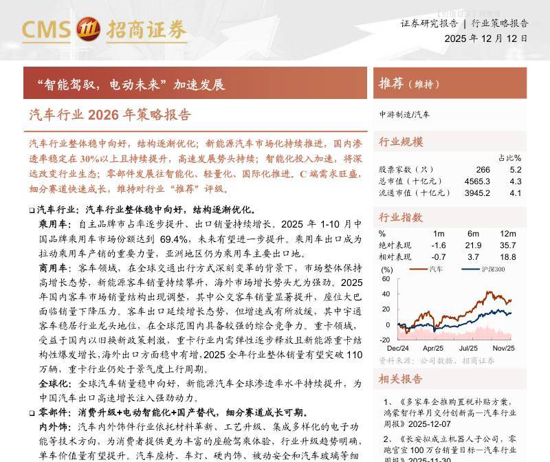 交运设备-汽车行业2026年策略报告：“智能驾驭，电动未来”加速发展-招商证券[汪刘胜,杨献宇,陆乾隆,杨岱东,梁镫月,顾雨梦]-20251212【64页】