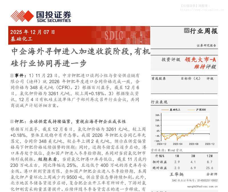 基础化工-基础化工行业周报：中企海外寻钾进入加速收获阶段，有机硅行业协同再进一步-国投证券[王华炳]-20251207【34页】